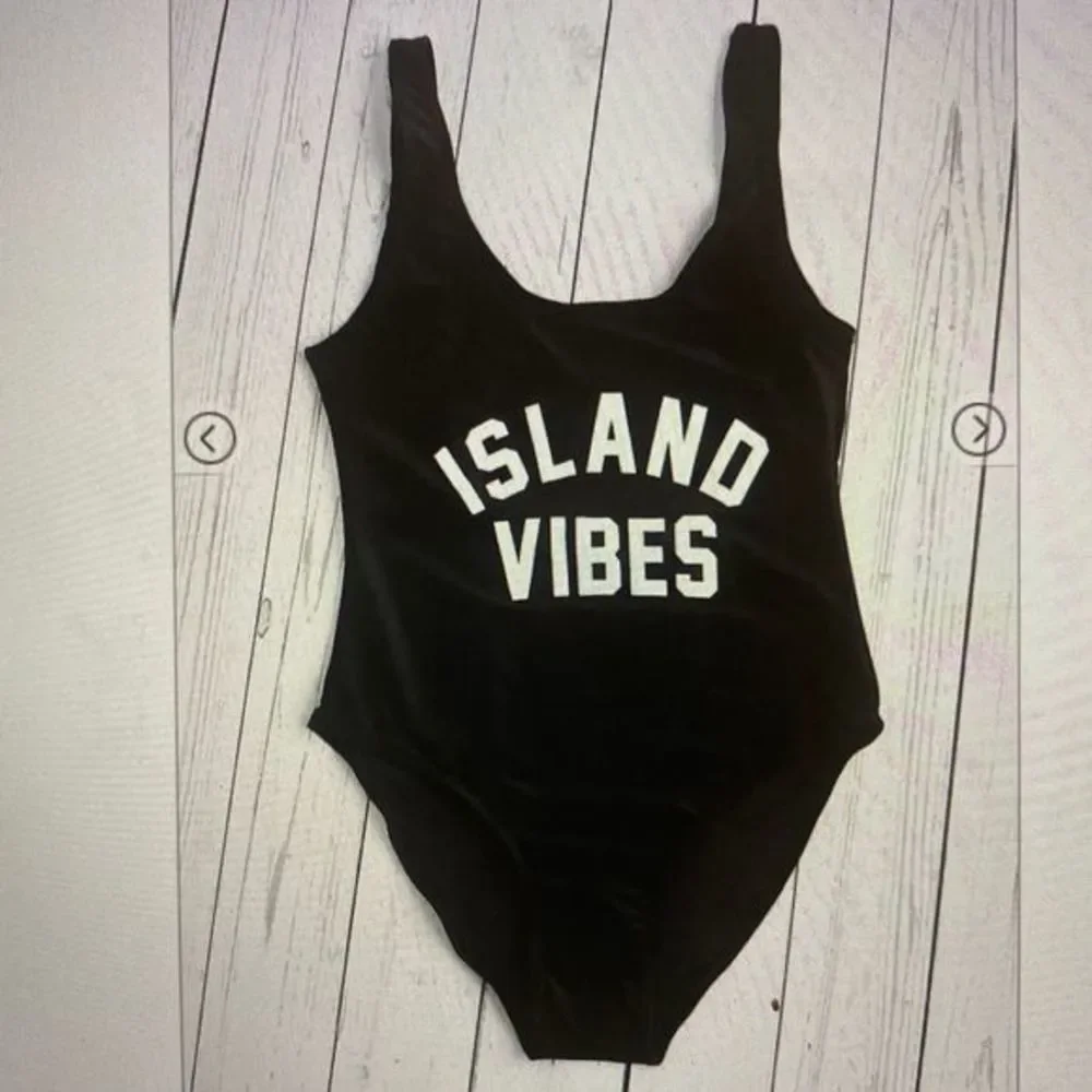 Island Vibes One Piece Bathing Suit Black Sz L